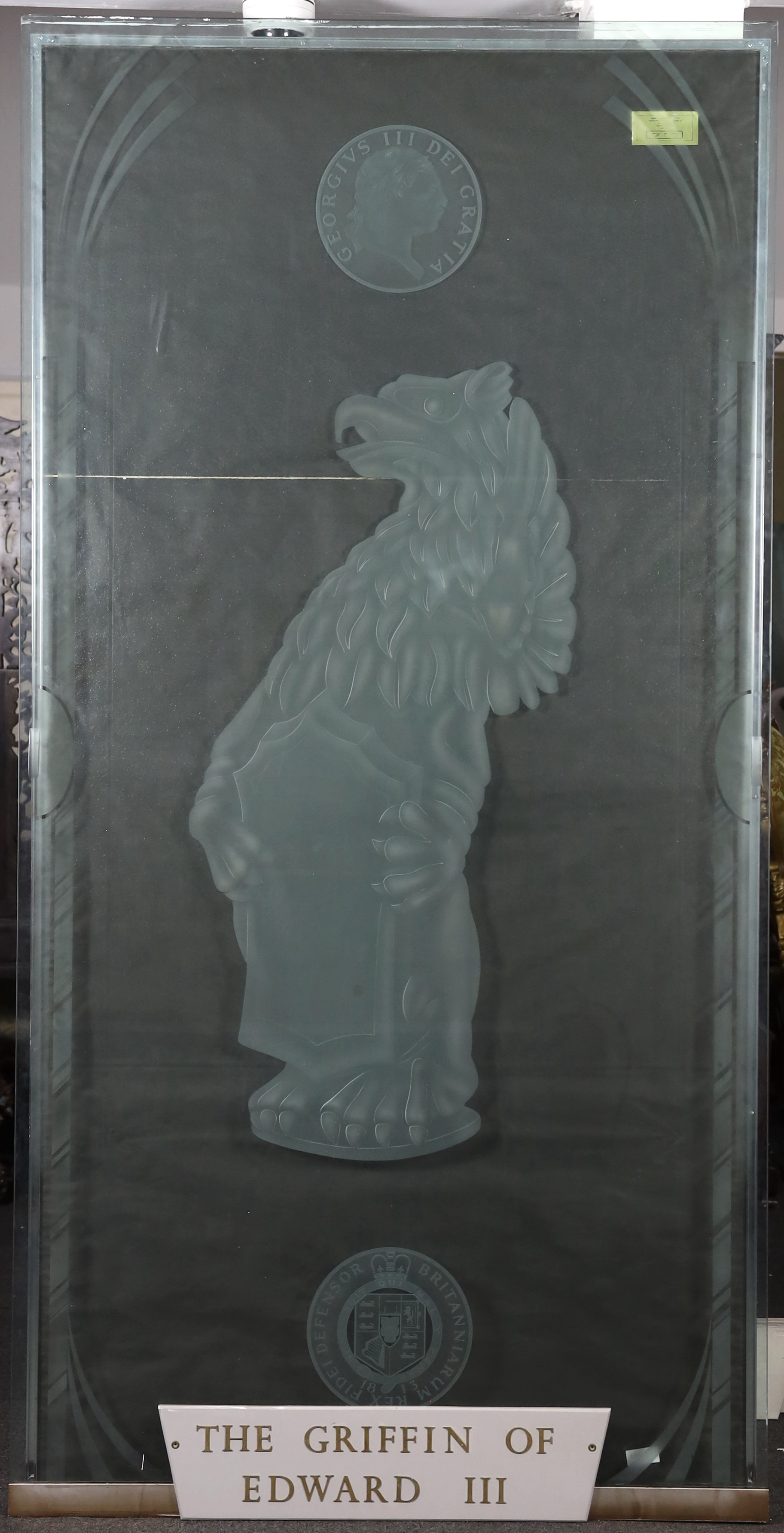 A set of six large cut and etched glass door panels